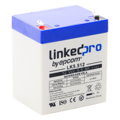 Batería de Respaldo AGM / 12 V / 5.5 Ah / Vida Útil 5 Años / Terminales F1 + Adaptador F2 / UL Certificada