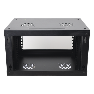 Gabinete de Pared 6U / 19in / 455 mm Profundidad / Cristal Templado / 80 kg Carga / 1.49 x 1.16 x 1.49 pies