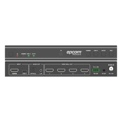 Controlador de Videowall / 1x4 HDMI / 4K@60Hz / 18 Gbps / 8 Modos de Visualización / Audio Óptico y Analógico / USB-C / RS-232 e IR