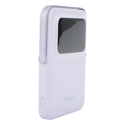 Power Bank Inalambrico | 5000mAh | 7.5W  |  Con Emojis de Estado | Carga Rápida USB-C Bidireccional  | Pantalla TFT  Inteligente | 13 niveles de Proteccion | Con Holder | Color Purple.
