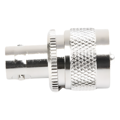 Adaptador RF en Línea / BNC Hembra a UHF Macho (PL-259) / 50 Ohm / Cuerpo Niquelado / Contacto Plateado / Aislante Delrin