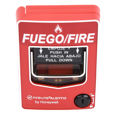 Estación Manual de Alarma Contra Incendio / Doble Acción / Rotulado Bilingüe FIRE/FUEGO / Reset con Llave / Carcasa de Policarbonato