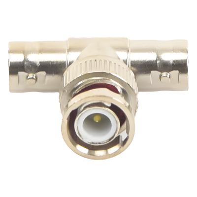 Adaptador Coaxial T / BNC Macho a 2x BNC Hembra / 75 Ohm / Contactos Oro / Aislante Teflón / CCTV Profesional