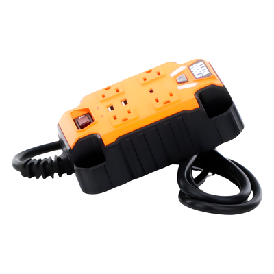 Multicontacto Industrial / 4 Salidas 120 Vca / 2 USB-A y 1 USB-C / Luces LED Integradas / Soporte Magnético / Cable 5' (1.5 m)