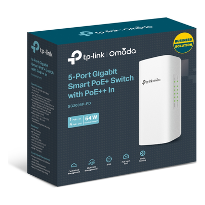 Switch PoE para Exterior / 5 Puertos Gigabit / PoE++ 90W IN / 4x PoE+ 64W OUT / IP55 / 10 Gbps / Gestión Omada