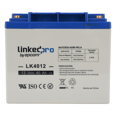 Batería de Respaldo AGM-VRLA / 12 V / 40 Ah / Terminales T2 / Vida Útil 5 Años / Certificación UL / Libre de Mantenimiento