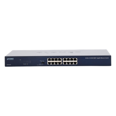 Switch / 16 Puertos Gigabit / 32 Gbps Switch Fabric / Modo Extendido 200 m (656 ft) / 1U Rack / 9,4 W