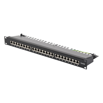 Panel de Parcheo / 24 Puertos / Cat6A Blindado / 1U Rack / T568A/B / 0 a 70°C