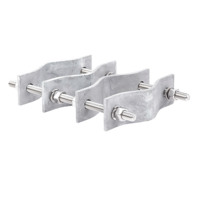 Juego de Abrazaderas Dobles / Mástiles 3.8 a 8.9 cm (1.5 a 3.5 in) / Separación 12 cm (4.75 in) / Acero Galvanizado / Torres Cuadradas o Redondas