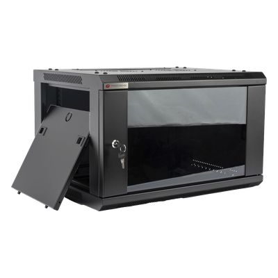 Gabinete de Pared / 6UR / 450mm (1.48 ft) Profundidad / Cristal Templado / 60kg Carga / Acero Negro