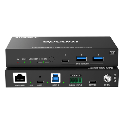 Extensor USB 3.2 Gen 1 / 100 m (328 ft) / CAT6a / 5 Gbps / 4x USB-A + 1x USB-C / PoC 24V Bidireccional / RS-232 / GPIO / API