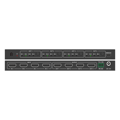 Matriz HDMI / 4x4 / 4K@30Hz / 10.2 Gbps / Escalador Integrado / Video Wall / Control RS-232 e IR