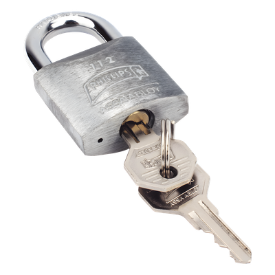 Candado Metálico de Gancho Corto / Acero Cementado Niquelado / Llave PH-32 / 4 Pernos de Combinación / Anti-Palanca / Barreno para Agua