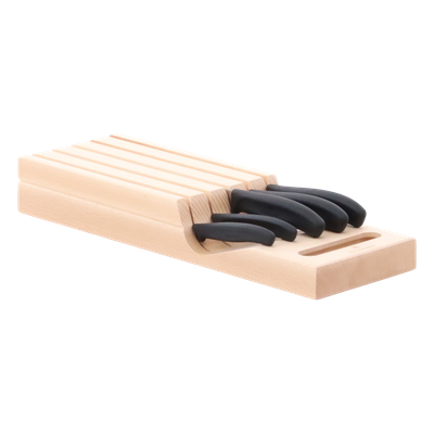 Portacuchillos de Cajón / Madera de Haya Suiza / 5 Cuchillos / Polipropileno Negro / 435 x 148 x 65 mm