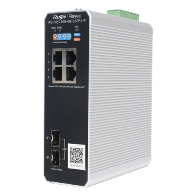 Switch Industrial PoE+ / 4 Puertos Gigabit / 1 PoE++ 60W + 3 PoE+ 30W / 2 SFP Uplink / 12 Gbps / -40°C a 75°C / Protección 6 kV