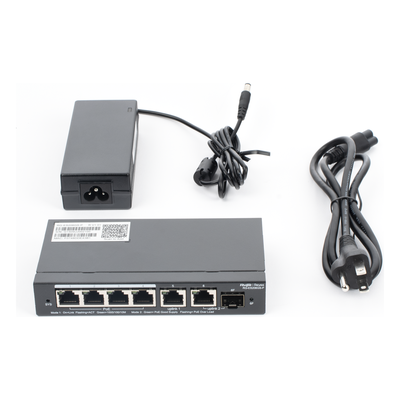 Switch Administrable Cloud / 6 Puertos Gigabit / 4 PoE+ 54W / 1 SFP / 12 Gb/s / Sin Ventilador