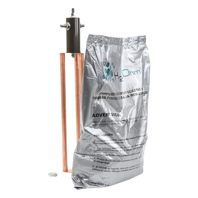 Electrodo de Puesta a Tierra / 45 Amp / Filtro LCR / Resistencia < 2 Ohm / Cobre Electrolítico / Compuesto H2Ohm / 20 Años Sin Mantenimiento