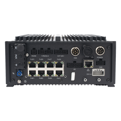 DVR Móvil Híbrido / 12 Canales / 4 TURBO HD + 8 IP PoE / H.265 / 2 Megapixel / 4G / WiFi / GPS+GLONASS / SSD 4 TB / 9-36 VDC / Sin Ventilador