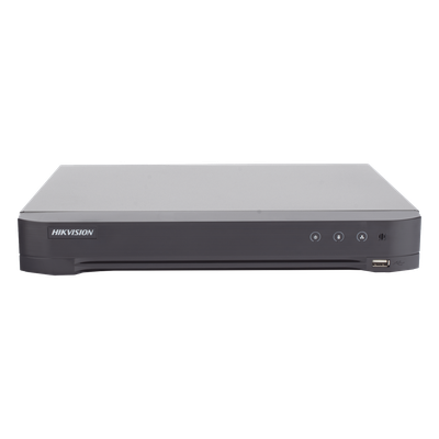 DVR Pentahíbrido / 16 Canales (8 TURBOHD + 8 IP) / 8 Megapixel (4K) / Audio Bidireccional Coaxitron / Reconocimiento Facial / H.265+ / 1 Bahía HDD 10 TB