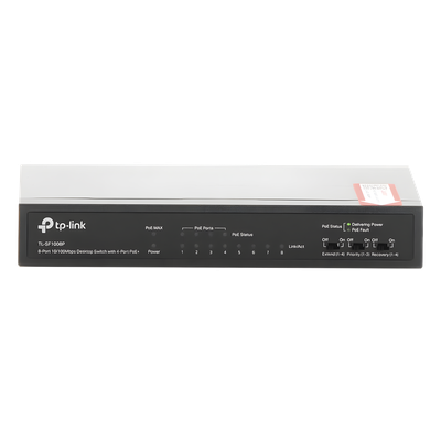 Switch PoE+ No Administrable / 8 Puertos 10/100 Mbps / 4 Puertos PoE 802.3af/at / 66W / Alcance Extendido 250 m (820 pies) / Sin Ventilador