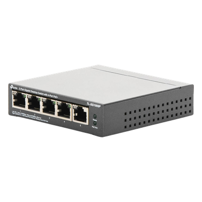Switch de Escritorio / 5 Puertos Gigabit / 4 Puertos PoE 802.3af/at 65W / PoE Extendido 250m (820 pies) / Sin Ventilador