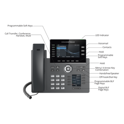 Teléfono IP / 6 Líneas SIP / Wi-Fi 5 Dual Band / Bluetooth 5.0 / Pantalla 4.3" / 48 Teclas MPK / PoE / Audio HD Opus