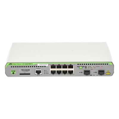 Switch Administrable Capa 3 / 8 Puertos RJ-45 10/100/1000 Mbps / 2 Puertos SFP Gigabit / 20 Gbps Switching Fabric / 1U Rack / 1.08 x 0.75 x 0.14 ft