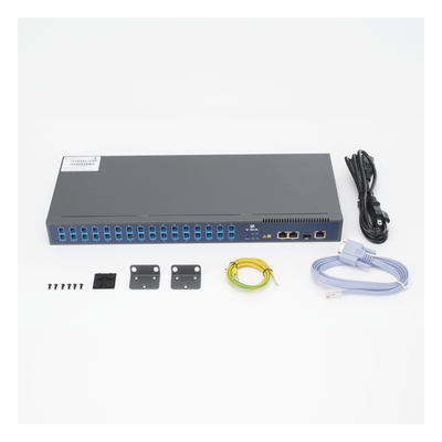 OLT GPON / 1 Puerto PON con Splitter 1:32 / 3 Uplink (2 GE + 1 SFP/SFP+) / Hasta 128 ONUs / 20 km / 1.73 ft Rack