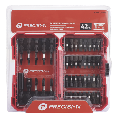 Juego de Puntas para Taladro / 42 Piezas / Entrada Hexagonal 1/4" / Acero S2 / Estuche Resistente a Impactos