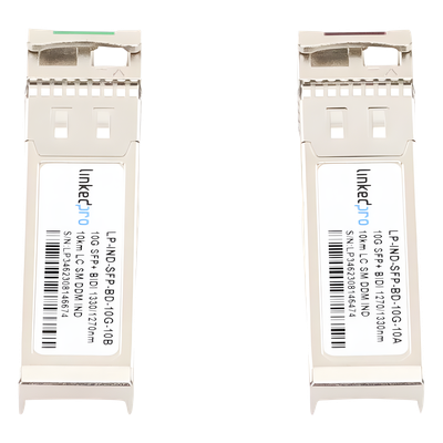 Transceptor SFP+ Industrial / 10 Gbps / Monomodo Bidireccional 1270 & 1330 nm / LC/UPC Simplex / DDM / 10 km (32,808 ft) / 2 Piezas