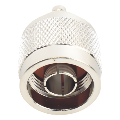 Conector N Macho Inverso / Anillo Plegable / Cuerpo Bronce Niquelado / Contacto Oro / Teflón / RG-58/U, RG-142/U