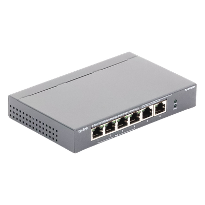 Switch PoE no administrable / 6 puertos 10/100 Mbps / 4 puertos PoE 802.3af/at / Presupuesto 67 W / Extensor hasta 250 m (820 ft) / Prioridad video