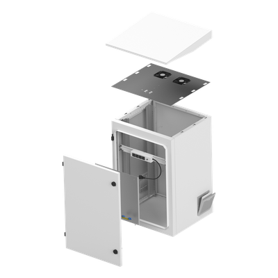 Gabinete Exterior IP / Rack 19" 16U / Acero Galvanizado / Ventilador con Termostato / Filtros Antipolvo / Aislante Térmico / Cerradura con Llave