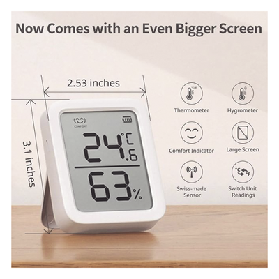 Sensor de Temperatura y Humedad / Bluetooth BLE 4.2 / Alcance 120 m (393.7 ft) / Pantalla LCD / Batería 1 Año