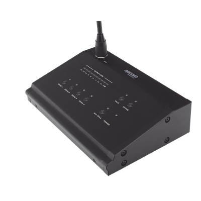 Micrófono de Voceo / 4 Zonas / Comunicación 1 km (3280.8 ft) / Conexión RJ45 / Medidor de Nivel 10 Segmentos / Alimentación 24V DC