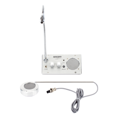 Sistema de Intercomunicación de Ventanilla / Audio Bidireccional / Captación 50 cm / Micrófono Dual Interior y Exterior / Carcasa de Aluminio Espacial / 12V / 2W