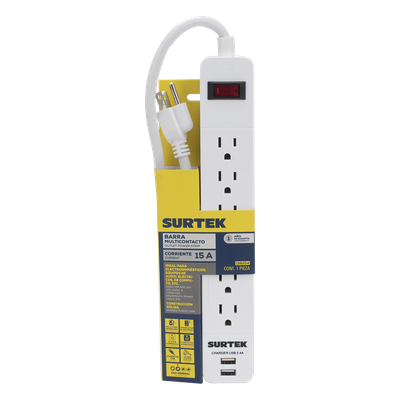 Multicontacto / 6 Contactos Aterrizados / 2 Puertos USB / 13 A / 300 Joules / Cable 50 cm (1.64 ft)