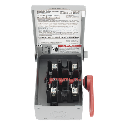 Interruptor de Seguridad / 240Vca / 2 Polos / 30A / NEMA 1 / Sin Portafusibles / 10k-100k AIC