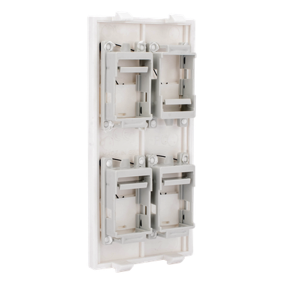 Placa Plana de Voz y Datos con Guardapolvo / 4 Puertos Keystone / Color Blanco / 108 x 52 mm / 5 mm Profundidad / Compatible Cajas Pavimento