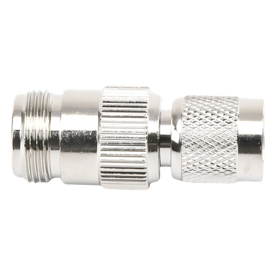 Adaptador RF en Línea / TNC Macho Inverso a N Hembra / Cuerpo Bronce Niquelado / Contacto Oro / Aislante Teflón