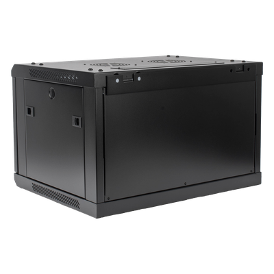 Gabinete de Pared / 6UR / 450mm (1.48 ft) Profundidad / Cristal Templado / 60kg Carga / Acero Negro
