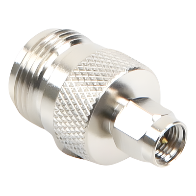 Adaptador RF Coaxial / SMA Macho a N Hembra / En Línea / Cuerpo Bronce Niquelado / Contacto Oro / Aislante Teflón