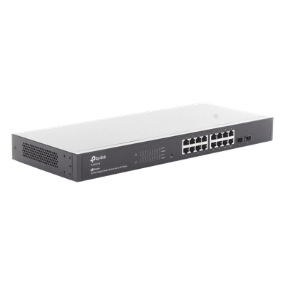 Switch Administrable / 16 Puertos Gigabit RJ45 / 2 Puertos SFP 1G / Rendimiento 36 Gbps / Sin Ventilador / Gestión Centralizada OMADA