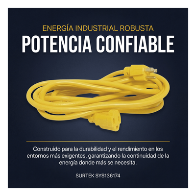Extensión Eléctrica de Uso Rudo / 15 m (49.2 ft) / 127 VCA / 10 A Máximo / 16 AWG / NEMA 5-15R / Aterrizada