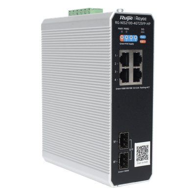 Switch Industrial PoE+ / 4 Puertos Gigabit / 1 PoE++ 60W + 3 PoE+ 30W / 2 SFP Uplink / 12 Gbps / -40°C a 75°C / Protección 6 kV