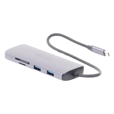 Hub USB-C 8 en 1 / HDMI 4K@30Hz / 3x USB 3.0 5 Gbps / Lector SD + Micro SD / PD 100W / Aluminio 112 mm (4.4 in)