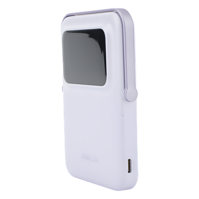 Power Bank Inalambrico | 5000mAh | 7.5W  |  Con Emojis de Estado | Carga Rápida USB-C Bidireccional  | Pantalla TFT  Inteligente | 13 niveles de Proteccion | Con Holder | Color Purple.