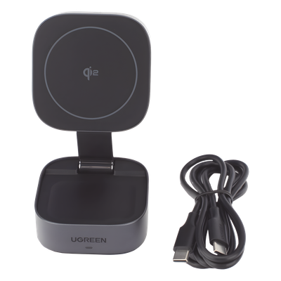 Cargador Inalámbrico 2 en 1 / Qi 2 15W / Base Auriculares 5W / Salida USB-C 5W / Potencia Total 25W / Protección Múltiple