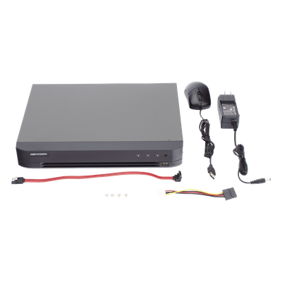 DVR Pentahíbrido / 16 Canales (8 TURBOHD + 8 IP) / 8 Megapixel (4K) / Audio Bidireccional Coaxitron / Reconocimiento Facial / H.265+ / 1 Bahía HDD 10 TB