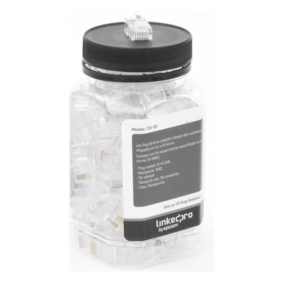 Plug Modular RJ45 / Cat6 / Sin Blindaje / 23AWG / Chapado Oro 30 Micras / 100 Piezas